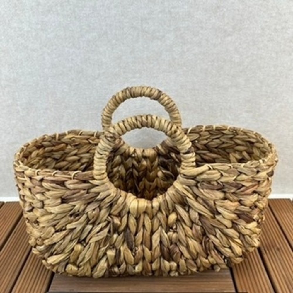 Vtg Hand Woven Water Hyacinth Basket Tote Bag Double Handle